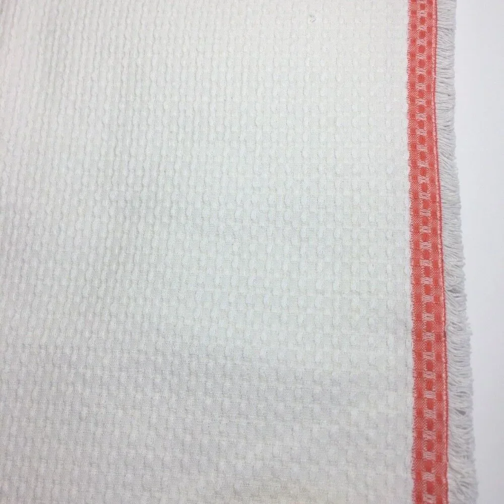White Woven Placemats Set With Coral Border Trim lot of 6